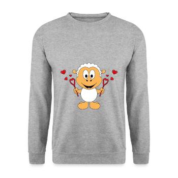 SCHAF - SHEEP - LIEBE - LOVE - SEIFENBLASEN - TIER - Unisex Pullover - Weißgrau meliert - Vorne - Alina (178cm) & Michal (187cm)