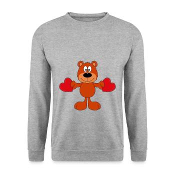 TEDDYBÄR - LIEBE - LOVE - KIND - BABY - HERZEN - Unisex Pullover - Weißgrau meliert - Vorne - Alina (178cm) & Michal (187cm)