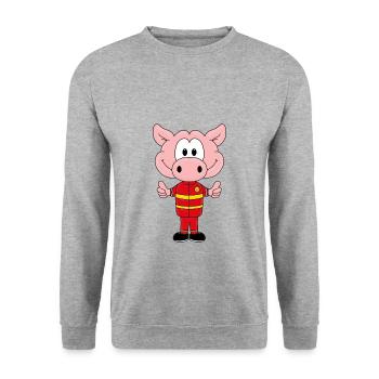 FEUERWEHR - SCHWEIN - TIER - KIND - BABY - Unisex Pullover - Weißgrau meliert - Vorne - Alina (178cm) & Michal (187cm)