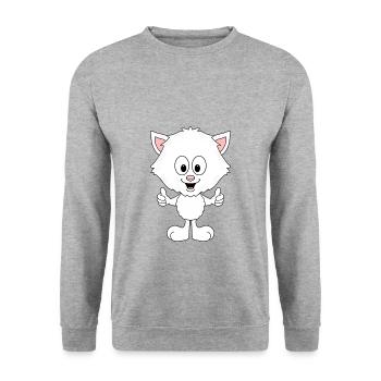KATZE - LIKE - LIKEN - MÖGEN - TIER - KIND - BABY - Unisex Pullover - Weißgrau meliert - Vorne - Alina (178cm) & Michal (187cm)