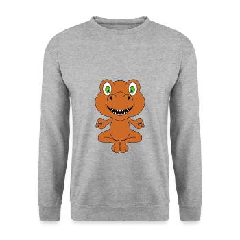 YOGA - PILATES - DINO - DINOSAURIER - FUN - Unisex Pullover - Weißgrau meliert - Vorne - Alina (178cm) & Michal (187cm)