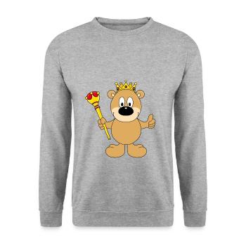 TEDDYBÄR - BÄR - TEDDY - KÖNIG - KÖNIGIN - Unisex Pullover - Weißgrau meliert - Vorne - Alina (178cm) & Michal (187cm)