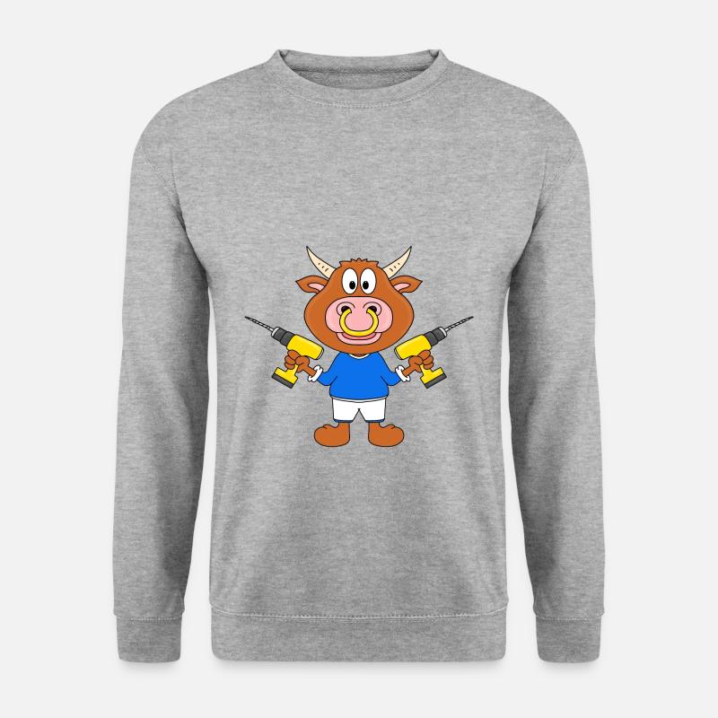 BULLE - HANDWERKER - BOHRER - BAUSTELLE - BERUF - Unisex Pullover - Weißgrau meliert