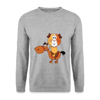 MEERSCHWEINCHEN - PFERD - REITEN - REITSPORT - Unisex Pullover - Weißgrau meliert - Vorne - Alina (178cm) & Michal (187cm)
