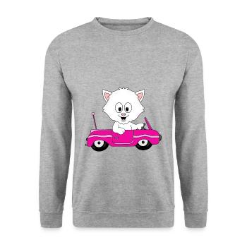 KATZE - CAT - AUTO - CAR - TIER - KIND - BABY - Unisex Pullover - Weißgrau meliert - Vorne - Alina (178cm) & Michal (187cm)