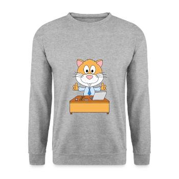 HAMSTER - BÜRO - ARBEIT - SCHREIBTISCH - BERUF - Unisex Pullover - Weißgrau meliert - Vorne - Alina (178cm) & Michal (187cm)