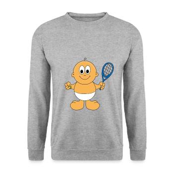BABY - KIND - NACHWUCHS - TENNIS - SPORT - Unisex Pullover - Weißgrau meliert - Vorne - Alina (178cm) & Michal (187cm)