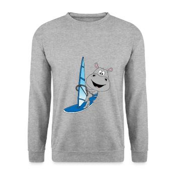 NILPFERD - HIPPO - FLUSSPFERD - WINDSURFER - TIER - Unisex Pullover - Weißgrau meliert - Vorne - Alina (178cm) & Michal (187cm)
