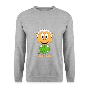 KLEEBLATT - SCHAF - GLÜCKSBRINGER - TIER - KIND - Unisex Pullover - Weißgrau meliert - Vorne - Alina (178cm) & Michal (187cm)