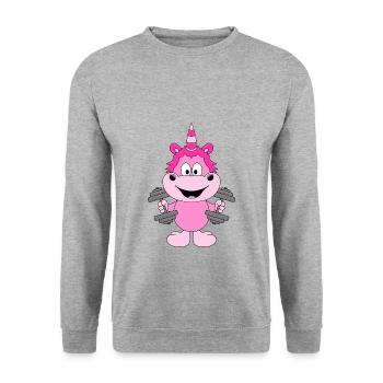 EINHORN - FITNESS - FITNESSSTUDIO - SPORT - HANTEL - Unisex Pullover - Weißgrau meliert - Vorne - Alina (178cm) & Michal (187cm)