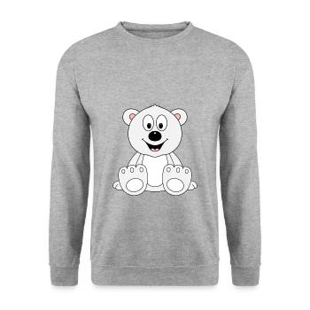 EISBÄR - BÄR - TEDDY - KIND - BABY - TIERISCH - Unisex Pullover - Weißgrau meliert - Vorne - Alina (178cm) & Michal (187cm)