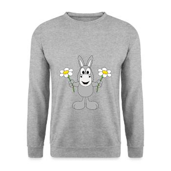 ESEL - BLUMEN - TIER - KIND - BABY - TIERISCH - Unisex Pullover - Weißgrau meliert - Vorne - Alina (178cm) & Michal (187cm)