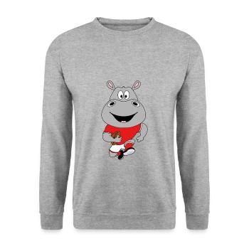 AMERICAN FOOTBALL - NILPFERD - FLUSSPFERD - HIPPO - Unisex Pullover - Weißgrau meliert - Vorne - Alina (178cm) & Michal (187cm)