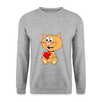 KATZE - HERZ - LIEBE - LOVE - TIERLIEB - TIERISCH - Unisex Pullover - Weißgrau meliert - Vorne - Alina (178cm) & Michal (187cm)