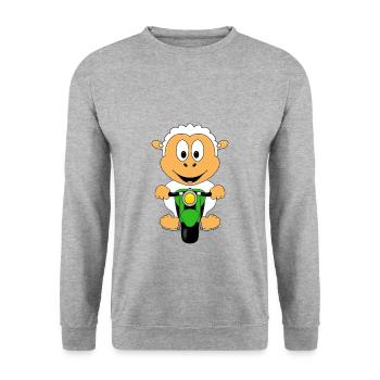 MOTORRAD - BIKER - SCHAF - TIER - TIERISCH - Unisex Pullover - Weißgrau meliert - Vorne - Alina (178cm) & Michal (187cm)