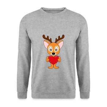 REH - HERZ - LIEBE - LOVE - VERLIEBT - TIERLIEB - Unisex Pullover - Weißgrau meliert - Vorne - Alina (178cm) & Michal (187cm)
