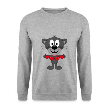 LIEBE - LOVE - PANTHER - TIER - TIERLIEB - KIND - Unisex Pullover - Weißgrau meliert - Vorne - Alina (178cm) & Michal (187cm)