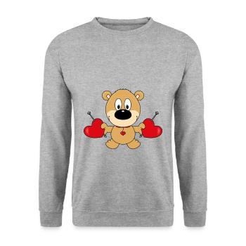 TEDDY - TEDDYBÄR - BÄR - LIEBE - LOVE - Unisex Pullover - Weißgrau meliert - Vorne - Alina (178cm) & Michal (187cm)
