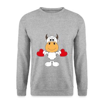 KUH - COW - TIER - KIND - BABY - LIEBE - LOVE - Unisex Pullover - Weißgrau meliert - Vorne - Alina (178cm) & Michal (187cm)