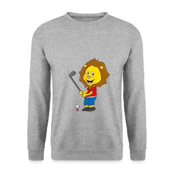 LÖWE - LION - GOLF - GOLFER - GOLFEN - SPORT - Unisex Pullover - Weißgrau meliert - Vorne - Alina (178cm) & Michal (187cm)
