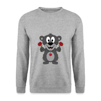 PANTHER - BLUMEN - TIER - KIND - BABY - LIEBE - Unisex Pullover - Weißgrau meliert - Vorne - Alina (178cm) & Michal (187cm)