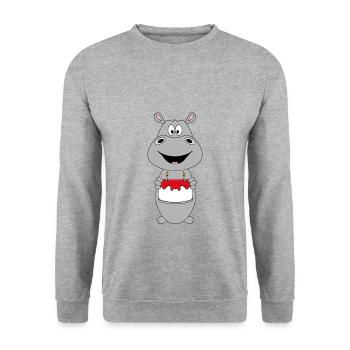 NILPFERD - FLUSSPFERD - HIPPO - GEBURTSTAG - KIND - Unisex Pullover - Weißgrau meliert - Vorne - Alina (178cm) & Michal (187cm)
