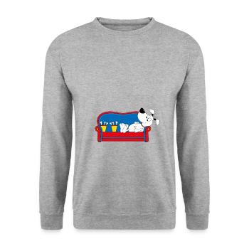 HUND - DOG - SOFA - TIER - TIERISCH - FUN - Unisex Pullover - Weißgrau meliert - Vorne - Alina (178cm) & Michal (187cm)