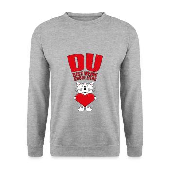 KATZE - CAT - DU BIST MEINE GROßE LIEBE - Unisex Pullover - Weißgrau meliert - Vorne - Alina (178cm) & Michal (187cm)
