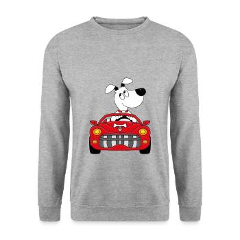 HUND - AUTO - CABRIO - MOTORSPORT - TIERISCH - Unisex Pullover - Weißgrau meliert - Vorne - Alina (178cm) & Michal (187cm)
