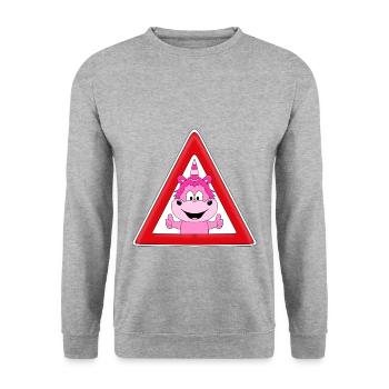 ACHTUNG EINHORN - ATTENTION UNICORN - KIND - BABY - Unisex Pullover - Weißgrau meliert - Vorne - Alina (178cm) & Michal (187cm)