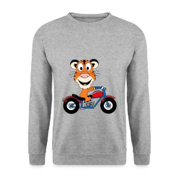 TIGER - MOTORRAD - BIKER - MOTORSPORT - TIER - Unisex Pullover - Weißgrau meliert - Vorne - Alina (178cm) & Michal (187cm)