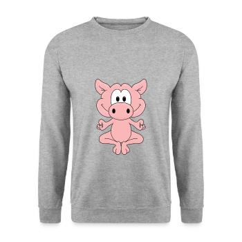 YOGA - PILATES - SCHWEIN - TIER - TIERISCH - Unisex Pullover - Weißgrau meliert - Vorne - Alina (178cm) & Michal (187cm)