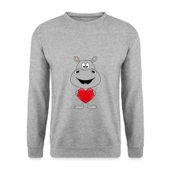 FLUSSPFERD - NILPFERD - HIPPO - HERZ - LIEBE - Unisex Pullover - Weißgrau meliert - Vorne - Alina (178cm) & Michal (187cm)