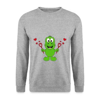 SEIFENBLASEN - LIEBE - DINO - DINOSAURIER - KINDER - Unisex Pullover - Weißgrau meliert - Vorne - Alina (178cm) & Michal (187cm)