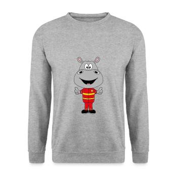 FEUERWEHR - FEUERWEHRMANN - NILPFERD - HIPPO - Unisex Pullover - Weißgrau meliert - Vorne - Alina (178cm) & Michal (187cm)