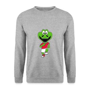 LAUFEN - JOGGEN - SPORT - KROKODIL - BABY - KIND - Unisex Pullover - Weißgrau meliert - Vorne - Alina (178cm) & Michal (187cm)