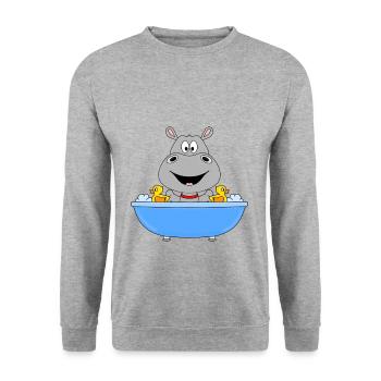 NILPFERD - FLUSSPFERD - BADEWANNE - KIND - BABY - Unisex Pullover - Weißgrau meliert - Vorne - Alina (178cm) & Michal (187cm)