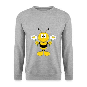 BIENE - BLUMEN - BLÜMCHEN - TIER - KIND - BABY - Unisex Pullover - Weißgrau meliert - Vorne - Alina (178cm) & Michal (187cm)