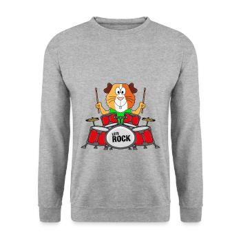 SCHLAGZEUGER - MEERSCHWEINCHEN - MUSIKER - TIER - Unisex Pullover - Weißgrau meliert - Vorne - Alina (178cm) & Michal (187cm)