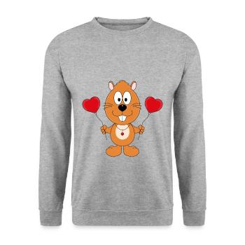 BIBER - OTTER - MARDER - LIEBE - TIER - KINDER - Unisex Pullover - Weißgrau meliert - Vorne - Alina (178cm) & Michal (187cm)