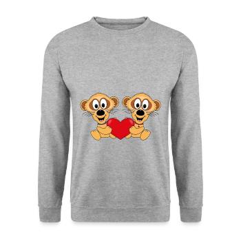 ERDMÄNNCHEN - LIEBE - TIERE - KINDER - BABY - Unisex Pullover - Weißgrau meliert - Vorne - Alina (178cm) & Michal (187cm)