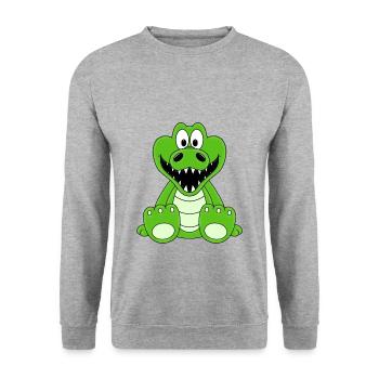 KROKODIL - TIER - KIND - BABY - Unisex Pullover - Weißgrau meliert - Vorne - Alina (178cm) & Michal (187cm)