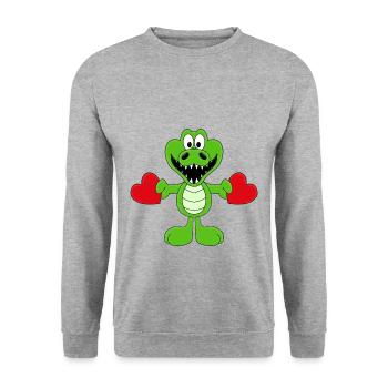 KROKODIL - LIEBE - TIER - KIND - BABY - Unisex Pullover - Weißgrau meliert - Vorne - Alina (178cm) & Michal (187cm)