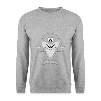 DELFIN - TIER - KIND - BABY - Unisex Pullover - Weißgrau meliert - Vorne - Alina (178cm) & Michal (187cm)