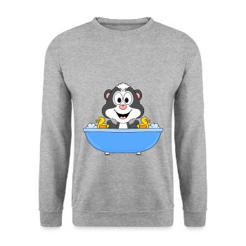 STINKTIER - BADEWANNE - TIER - KIND - BABY - Unisex Pullover - Weißgrau meliert - Vorne - Alina (178cm) & Michal (187cm)