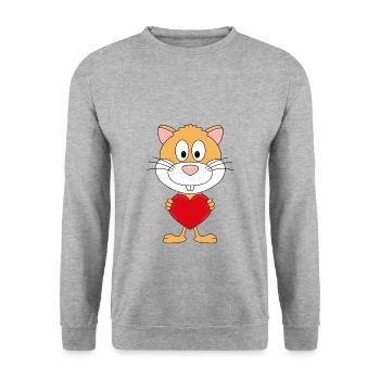 HAMSTER - LIEBE - TIER - KIND - BABY - Unisex Pullover - Weißgrau meliert - Vorne - Alina (178cm) & Michal (187cm)