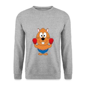 BOXER - BIBER - OTTER - TIER - KIND - BABY - Unisex Pullover - Weißgrau meliert - Vorne - Alina (178cm) & Michal (187cm)