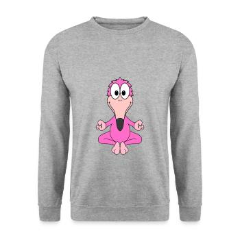 FLAMINGO - YOGA - PILATES - TIER - KIND - BABY - Unisex Pullover - Weißgrau meliert - Vorne - Alina (178cm) & Michal (187cm)