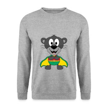 PANTHER - SUPERHELD - TIER - KIND - BABY - Unisex Pullover - Weißgrau meliert - Vorne - Alina (178cm) & Michal (187cm)