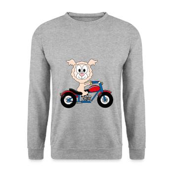 MOTORRAD - LAMA - ALPAKA - TIER - KIND - BABY - Unisex Pullover - Weißgrau meliert - Vorne - Alina (178cm) & Michal (187cm)